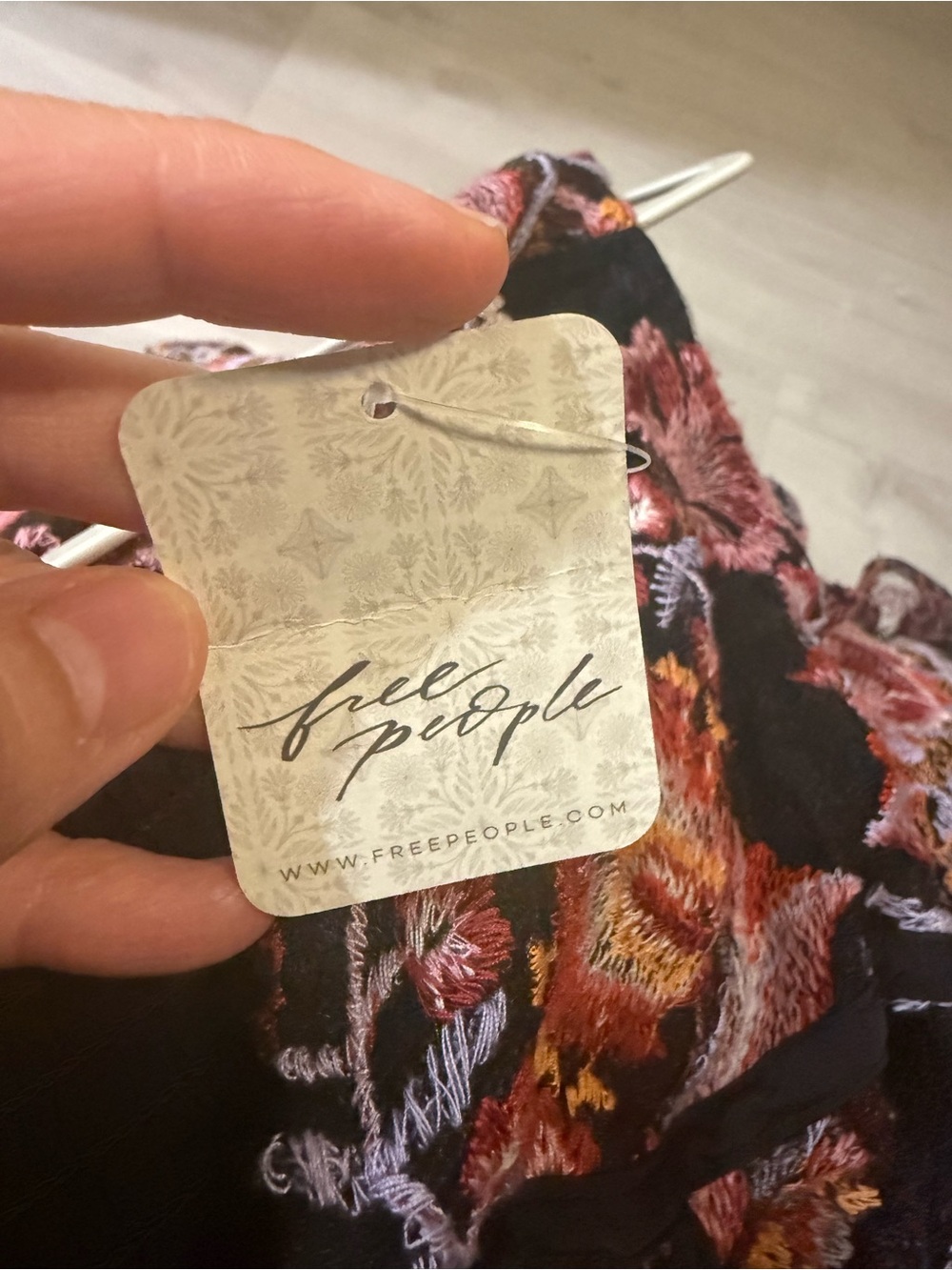 Free People NWT Embroidered Tie Strap Romper Black Pink Floral Cutout - Size Med - Picture 6 of 10